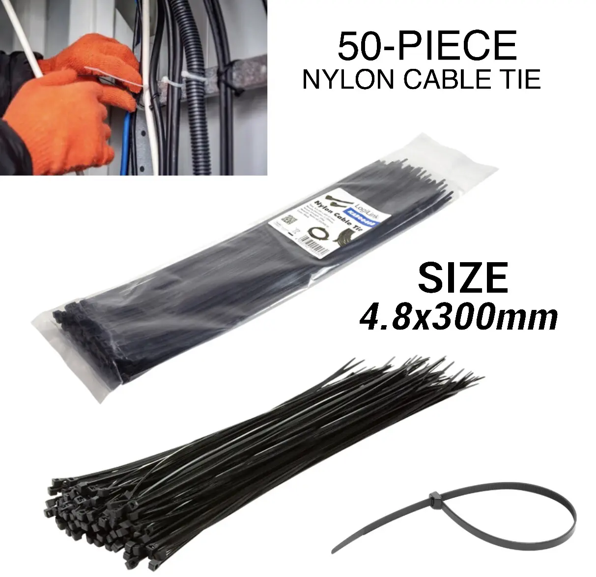 Nylon Cable Tie (Black) 4.8x300 (50)